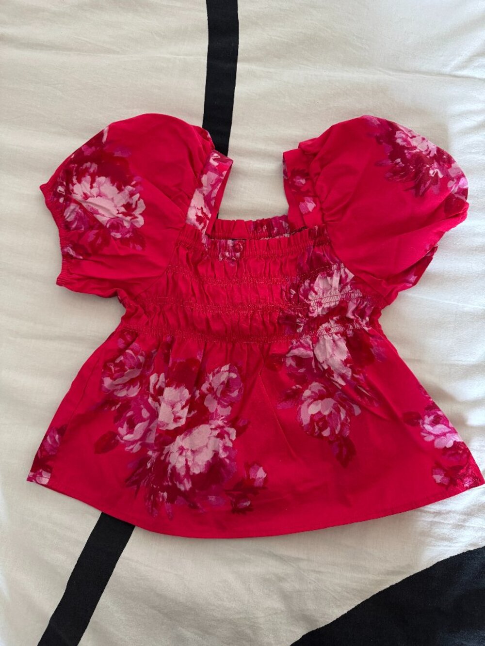 Scoop Girls Pink Floral Smocked Puff Sleeve Top Size L 10/12